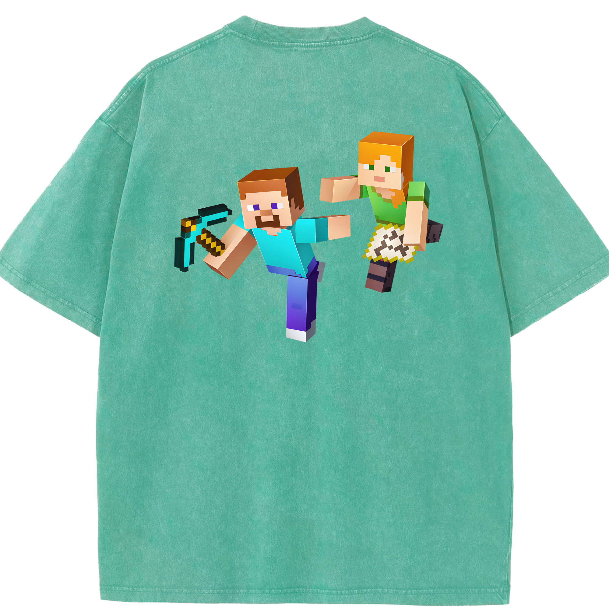 （画像用） マインクラフト ブロックの世界 Minecraft MC Block world 綿100% ヴィンテージ風 半袖Tシャツ（背面プリント）